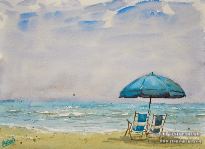 Beach Chairs. Myrtle Beach SC. 9×12. Watercolor on paper. Plein Air.