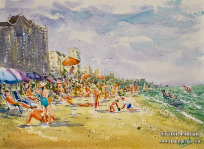 Beach Scene. Myrtle Beach SC. 9×12. Watercolor on paper. Plein Air.