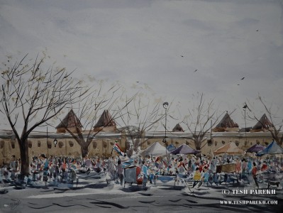 Sunday Antique Market at NC State Fairgrounds. 12x16. Watercolor on paper.