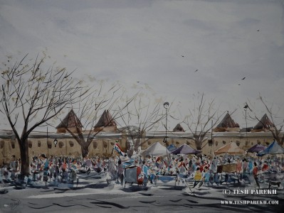 Sunday Antique Market at NC State Fairgrounds. 12x16. Watercolor on paper.