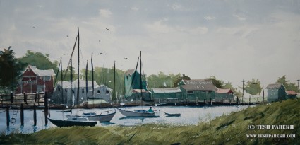 Old Yacht Basin. Plein Air. Watercolor on paper.
