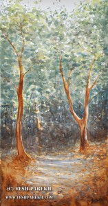 Early Fall - Durant Park. 22x12. Watercolor on Paper. Raleigh Fine Art Plein Air Watercolor  Painting Durant Park