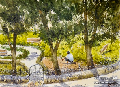 "The Gardner". 9x12. Watercolor on paper. By Tesh Parekh