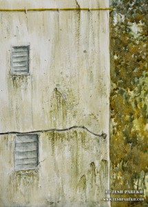 "Weathered Mumbai Wall". 12x9. Watercolor on paper. By Tesh Parekh