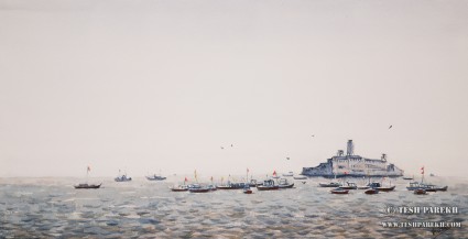 Apollo Bunder, Mumbai. 11x21. Watercolor on paper. Artist - Tesh Parekh Apollo Bunder, Mumbai. 11x21. Watercolor on paper. Artist - Tesh Parekh