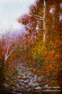Secret Creek Autumn. Gouache on paper. 21x14. Artist - Tesh Parekh