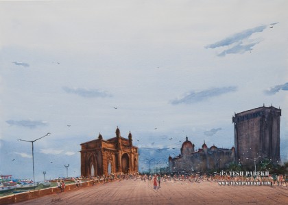 Gateway of India. Watercolor painting on paper.