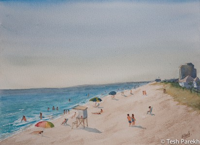 Sunny Day, Wrightsville Beach. Plein air. Watercolor painting on paper.