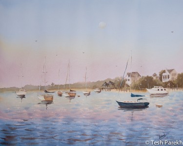 Early Morning, Wrightsville Beach. Plein air. Watercolor painting on paper.
