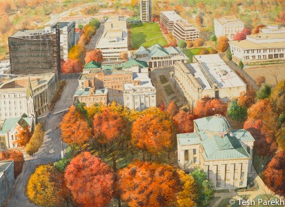 Raleigh Downtown Autumn. Watercolor painting on paper.