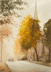 Christ Church. Plein Air Watercolor painting on paper.