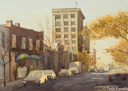 Hargett Street Evening. Plein Air Watercolor painting on paper.