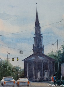 Hayes Barton Evening. Watercolor painting on paper.
