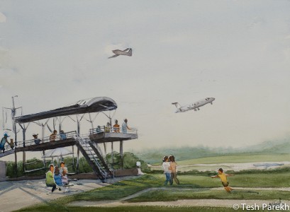 RDU Takeoff. Plein Air Watercolor painting on paper.