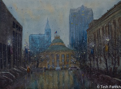 Raleigh Snow. Watercolor painting in paper.