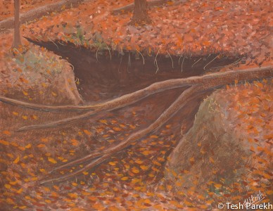 Fall creek. Gouache painting on paper. 