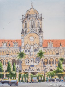 Mumbai CST. 12x16 watercolor on paper.