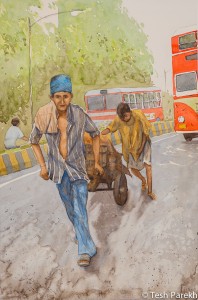 Day Laborers of Mumbai. 21x14 watercolor on paper.