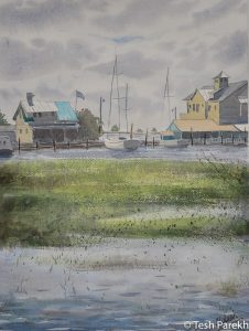 "View from Gazebo". Southport NC paintings. 12x16. Watercolor on paper. Available.