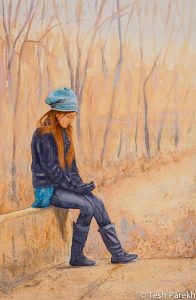 Figurative paintings. "Black Gloves" - 21x14. Watercolor on paper. Available.
