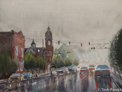 "Rainy Day in Kinston". First place winner in 2015 annual Kinston plein air paint out. Original sold- prints available. 2016 official poster of the Kinston BBQ festival. Kinston NC Paintings