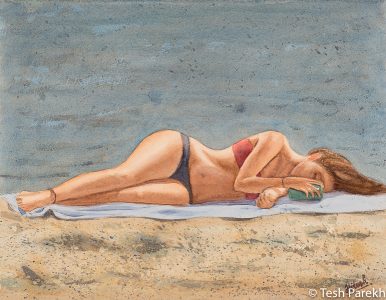 Figurative paintings. "Sun Texter". 11x14. Watercolor on paper. Available.