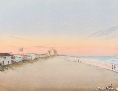 "Wrightsville Beach Evening". 14x18. Watercolor painting on paper. Available. Wilmington Paintings.
