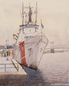 "USCGC Diligence". 14x11. Plein Air Watercolor painting on paper. Available. Wilmington Paintings.
