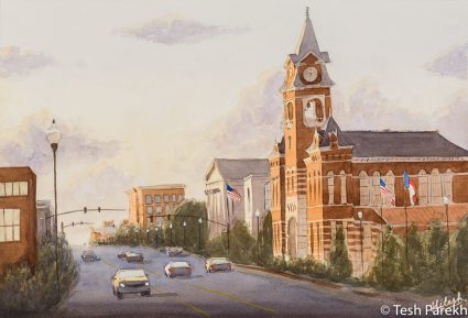 "New Hanover County Courthouse". 13x19. Watercolor painting on paper. Available. Wilmington Paintings.