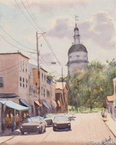 Maryland Avenue. 14x11. Watercolor on paper. Paintings of Annapolis.