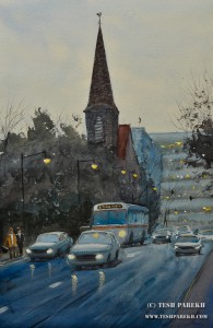 Raleigh Downton in Winter. 21x14. Watercolor on paper.  Artist - Tesh Parekh