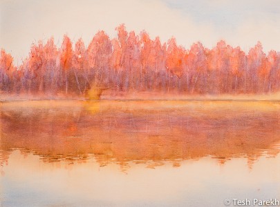 Autumn Glow. Watercolor painting on Paper. 21x28