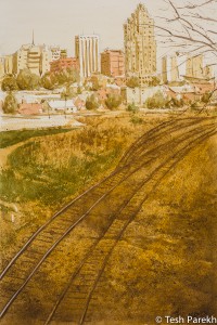 Railroad to Raleigh. Watercolor painting on paper. 21.5x14