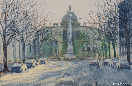 capitol Morning. 14x21. Watercolor painting on paper
