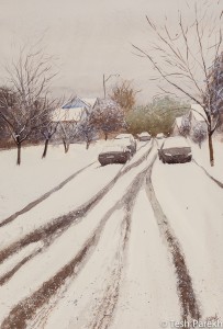 Snowbound. Watercolor painting on paper. 21x14